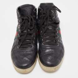 Gucci Black Guccissima Leather Web Detail High Top Sneakers Size 43.5