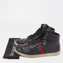 Gucci Black Guccissima Leather Web Detail High Top Sneakers Size 43.5