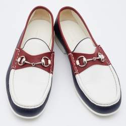 Pre Owned Gucci Tricolor Leather Horsebit Slip On Loafers Size 44