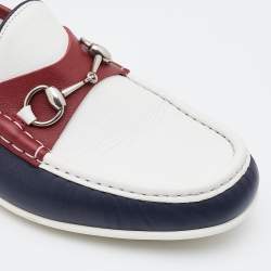 Pre Owned Gucci Tricolor Leather Horsebit Slip On Loafers Size 44