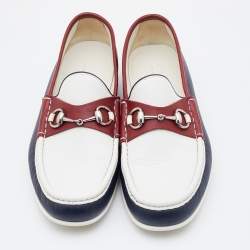 Pre Owned Gucci Tricolor Leather Horsebit Slip On Loafers Size 44