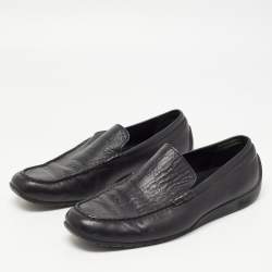 Gucci Black Guccissima Leather Slip On Loafers Size 42