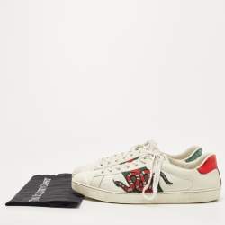 Gucci White Leather Embroidered Snake Ace Sneakers Size 45 