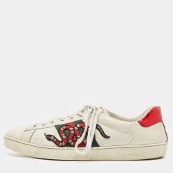 Gucci New Ace Men's Snake Sneakers, White