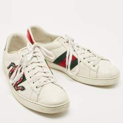 Gucci White Leather Embroidered Snake Ace Sneakers Size 45 