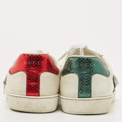 Gucci White Leather Embroidered Snake Ace Sneakers Size 45 