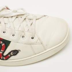 Gucci White Leather Embroidered Snake Ace Sneakers Size 45 