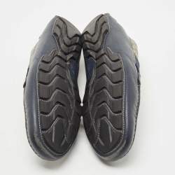 مملوكة مسبقًا Gucci Navy Blue/Beige Leather and GG Supreme Canvas Slip On Loafers Size 45