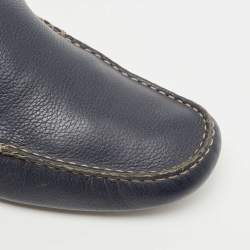 مملوكة مسبقًا Gucci Navy Blue/Beige Leather and GG Supreme Canvas Slip On Loafers Size 45