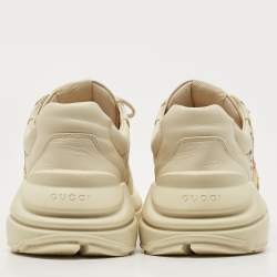 Pre Owned Gucci Cream Leather Rhyton Low Top Sneakers Size 44
