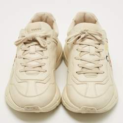 Pre Owned Gucci Cream Leather Rhyton Low Top Sneakers Size 44
