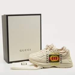 Pre Owned Gucci Cream Leather Rhyton Low Top Sneakers Size 44