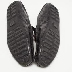 Pre Owned Gucci Black Leather Bamboo Horsebit Loafers Size 45.5