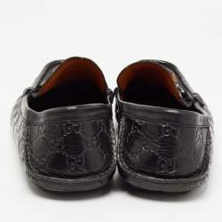 Pre Owned Gucci Black Leather Bamboo Horsebit Loafers Size 45.5
