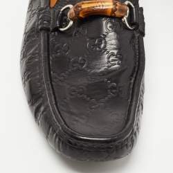 Pre Owned Gucci Black Leather Bamboo Horsebit Loafers Size 45.5