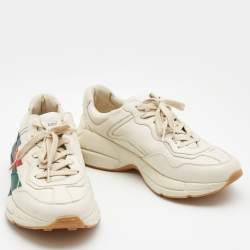 Gucci Cream Leather Rhyton Low Top Sneakers Size 42