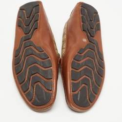 مملوكة مسبقًا Gucci Brown Leather and Canvas Slip On Loafers Size 44.5
