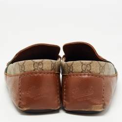 مملوكة مسبقًا Gucci Brown Leather and Canvas Slip On Loafers Size 44.5