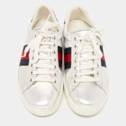 Gucci Silver Leather Ace Sneakers Size 43