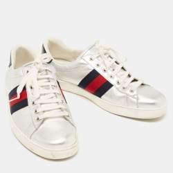 Gucci Silver Leather Ace Sneakers Size 43
