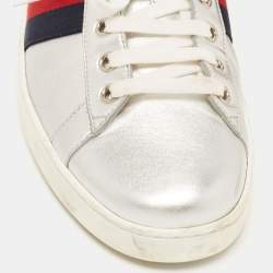 Gucci Silver Leather Ace Sneakers Size 43