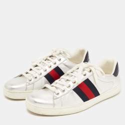 Gucci Silver Leather Ace Sneakers Size 43