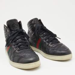 Gucci Black Guccissima Leather Web Detail High Top Sneakers Size 43.5