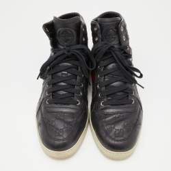 Gucci Black Guccissima Leather Web Detail High Top Sneakers Size 43.5
