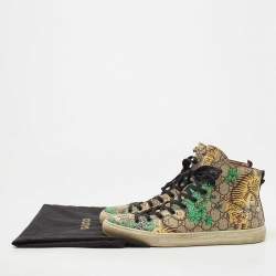 Gucci Brown/Beige GG Supreme Canvas Bengal Tiger High Top Sneakers Size 44