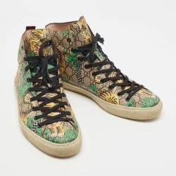 Gucci Brown/Beige GG Supreme Canvas Bengal Tiger High Top Sneakers Size 44