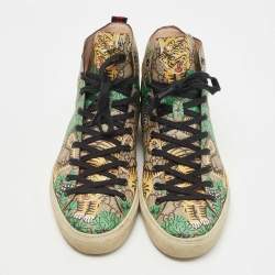Gucci Brown/Beige GG Supreme Canvas Bengal Tiger High Top Sneakers Size 44