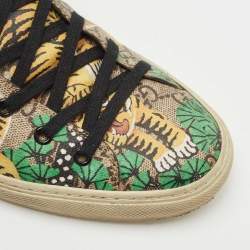 Gucci Brown/Beige GG Supreme Canvas Bengal Tiger High Top Sneakers Size 44