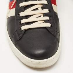 Pre Owned Gucci Black/Red Leather Ace Web Detail Blind For Love Low Top Sneakers  Size 43.5
