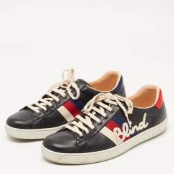 Pre Owned Gucci Black/Red Leather Ace Web Detail Blind For Love Low Top Sneakers  Size 43.5