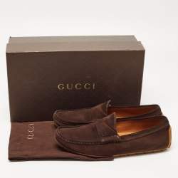 Gucci Brown Suede Slip On Loafers Size 43 