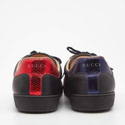 Pre Owned Gucci Black Leather Embroidered Bee Ace Sneakers Size 44
