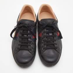 Pre Owned Gucci Black Leather Embroidered Bee Ace Sneakers Size 44