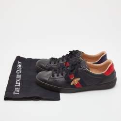 Pre Owned Gucci Black Leather Embroidered Bee Ace Sneakers Size 44