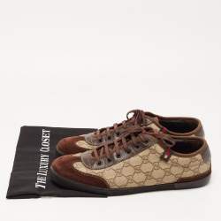 Gucci Brown/Beige Suede and GG Supreme Canvas Barcelona Sneakers Size 43.5
