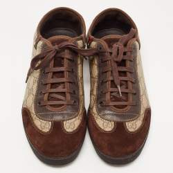 Gucci Brown/Beige Suede and GG Supreme Canvas Barcelona Sneakers Size 43.5