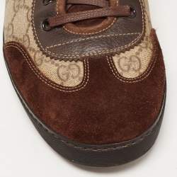 Gucci Brown/Beige Suede and GG Supreme Canvas Barcelona Sneakers Size 43.5