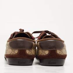 Gucci Brown/Beige Suede and GG Supreme Canvas Barcelona Sneakers Size 43.5
