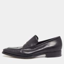 Gucci Black Leather Web Penny Loafers Size 41.5