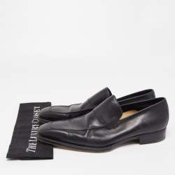 Gucci Black Leather Web Penny Loafers Size 41.5