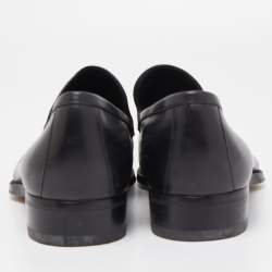 Gucci Black Leather Web Penny Loafers Size 41.5