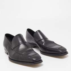 Gucci Black Leather Web Penny Loafers Size 41.5