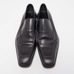 Gucci Black Leather Web Penny Loafers Size 41.5