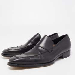 Gucci Black Leather Web Penny Loafers Size 41.5