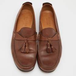 Gucci Brown Leather Slip On Loafers Size 41.5