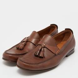 Gucci Brown Leather Slip On Loafers Size 41.5
